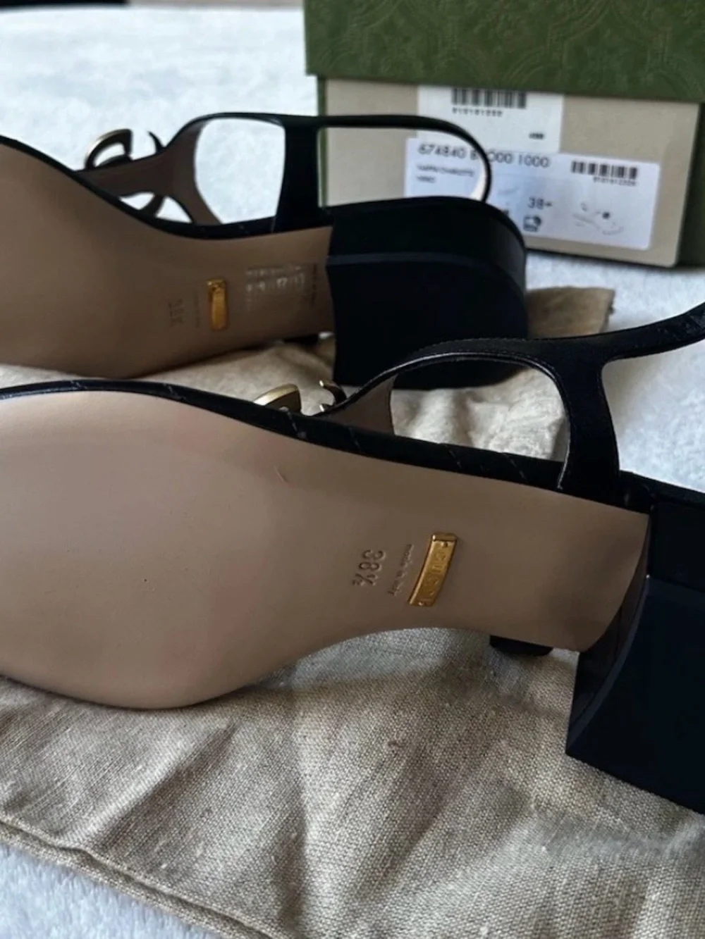 Gucci Black Leather Slingback Sandals with Gold Horsebit - Picture 5 of 7